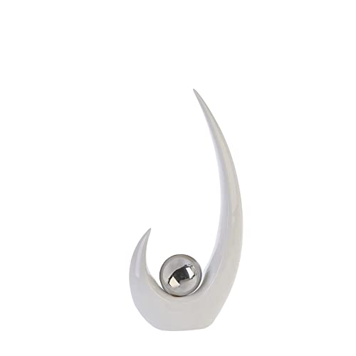 GILDE Moderne Skulptur Figur Move - aus Keramik in weiß/Silber...