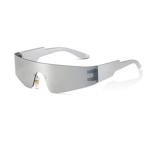 Ruikdly Futuristische Sonnenbrille, Silber Stylisch Rahmenlos...