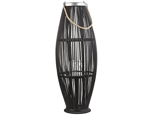 Beliani Große handgefertigte Bambus Laterne mit Glas-Windlicht,...