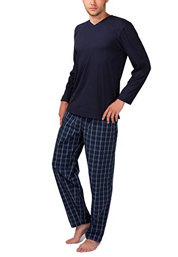 Moonline Herren Schlafanzug mit Webhose, Farbe:Navy, Größe:M