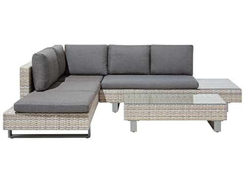 Modernes Rattan Lounge Gartenmöbel Set grau und beige für 5...