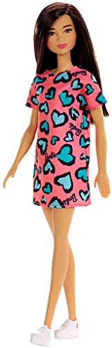 Barbie GHW46 - Chic Puppe (brünett) im pinken Kleid mit blauem...