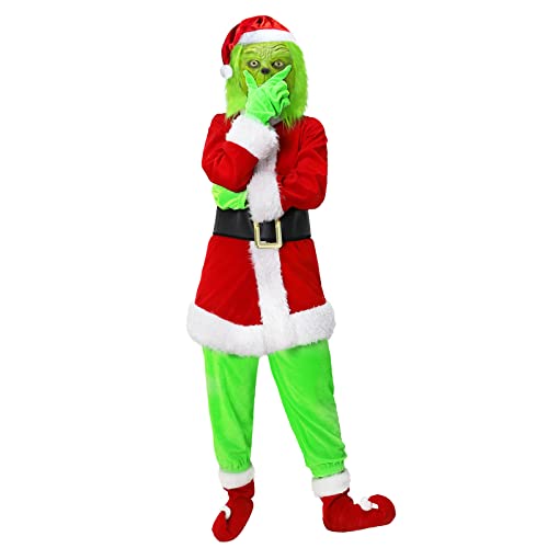 Yearsahrk Kinder Grinch Kostüm 6-Teilig Weihnachtsmann Kostüm...
