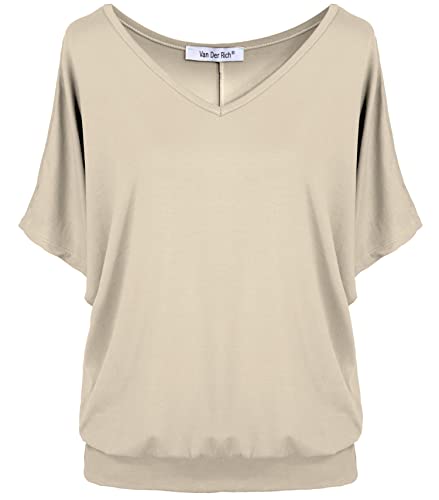 Van Der Rich ® - T-Shirt Kurzarm Oberteile - Damen (Beige, XL)