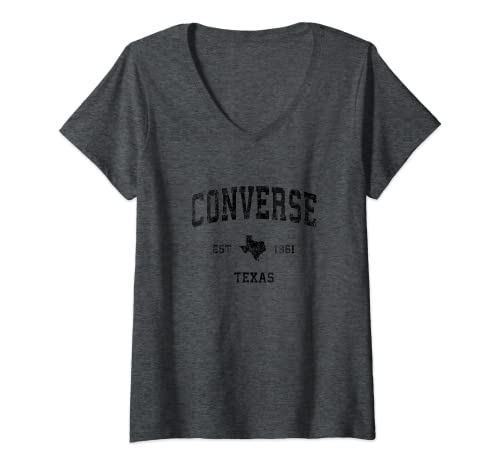 Damen Converse Texas TX Vintage Sportdesign Schwarz Druck T-Shirt...