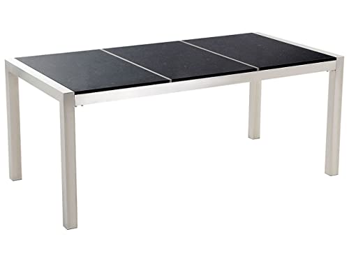 Gartentisch 3 Tischplatten Edelstahl/ Naturstein 180cm schwarz /...