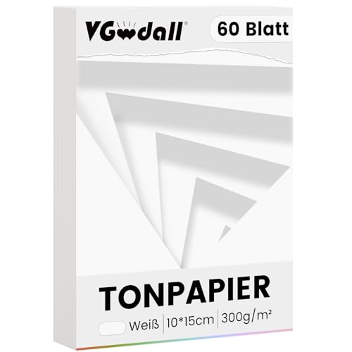VGOODALL 60 Stück Tonpapier Weiß, Bastelpappe in Weiß Papier...
