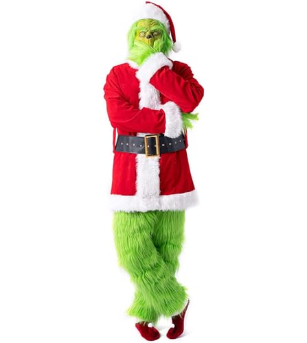 PDYLZWZY Herren Cosplay Kostüm Weihnachten Grinch Outfit Party...