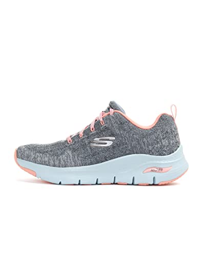 Skechers Damen Arch Fit Comfy Wave sneakers, Gray Knit Pink Trim,...