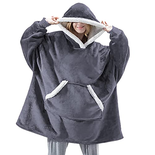 Übergroße Sherpa Hoodie Sweatshirt Decke Tragbare Damen Weiche...