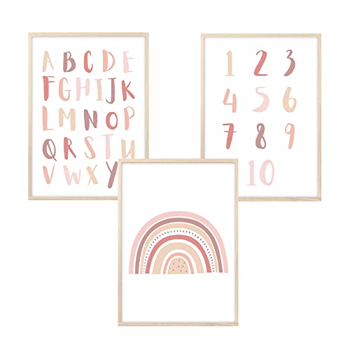 MeinBaby123® Bilder Kinderzimmer | 3er Set A4 Poster | Alphabet...