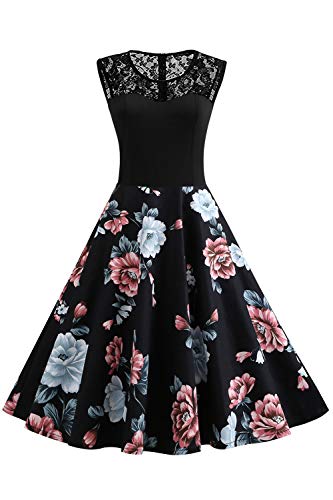 Axoe Damen 50er Jahre Rockabilly Kleid mit Blumenmuster...