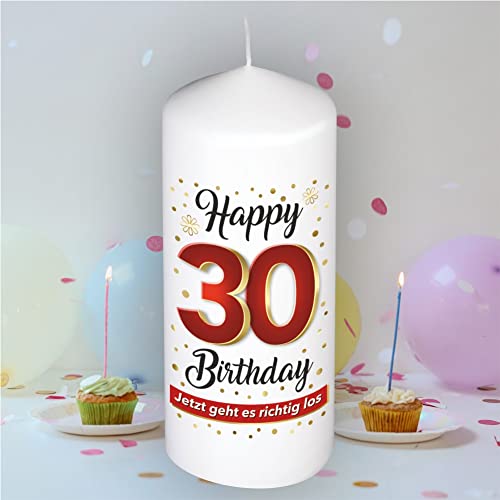 Stumpenkerze - Geburtstagskerze zum 30. Geburtstag, Happy...