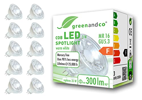 greenandco 10x MR16 GU5.3 LED Spot, 3W 300 lm 38° 2700K...
