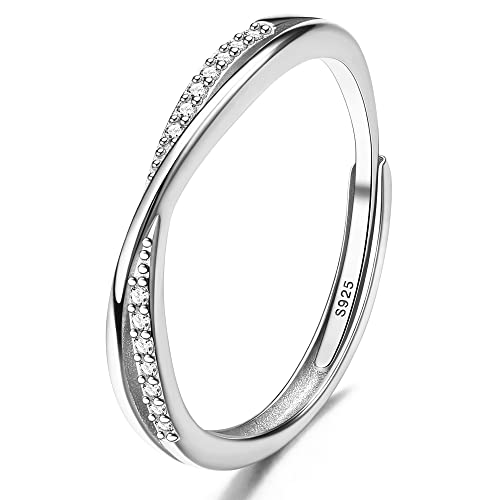 JeweBella Ring Damen Silber 925 Verstellbare Zirkonia Ring...