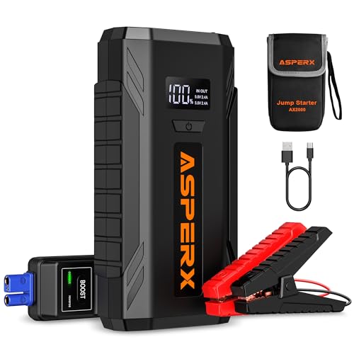 ASPERX Starthilfe Powerbank 2000A Spitze Powerbank 12V Booster...