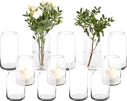 Giessle® 12 TLG. Tischdeko Set [ 20cm Vasen und 15cm Windlichter...