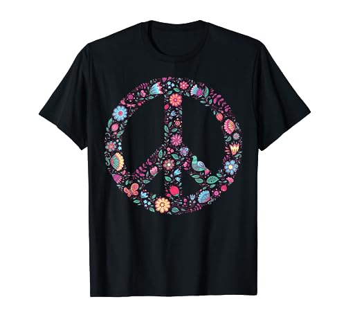 Fasching & Karneval - Peace Love Hippie Kostüm 70er 60er T-Shirt