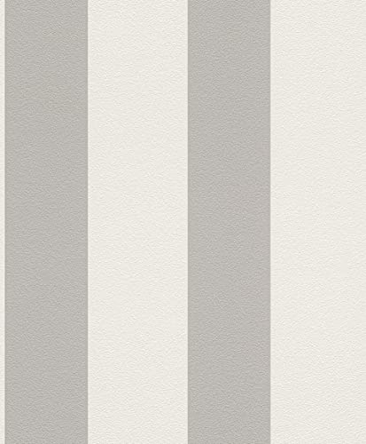 Rasch 700251 Vliestapete mit Streifen Beige Tapete, Grau/Weiss