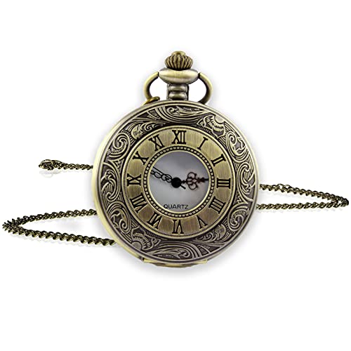 vgggrd Vintage Taschenuhr mit Kette, Römische Ziffern Silber...