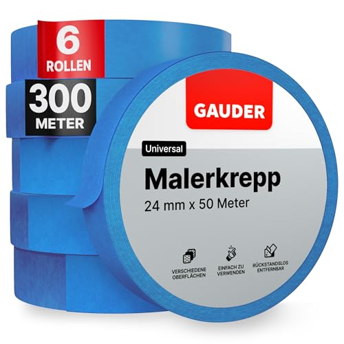 GAUDER Malerkrepp (24 mm x 50 m) | 6x Kreppband für...