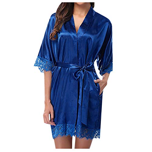 Damen Morgenmantel Kurz Damen Satin Pyjama Loungewear...