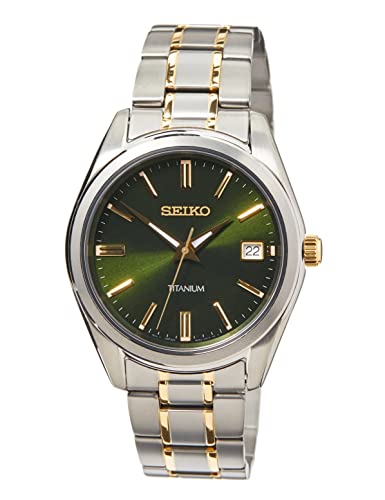 Seiko Herren-Uhr Quarz Titan mit Edelstahlband SUR377P1, Grün
