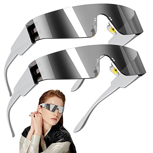 DKBT Futuristische Sonnenbrille Silber - 2 Stück Schnelle Brille...