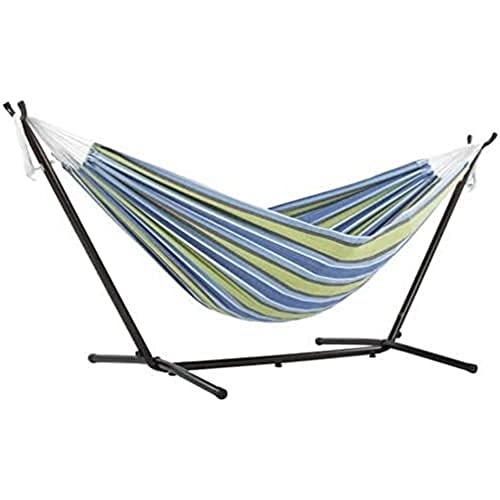 Vivere, Oasis Double Cotton Hammock with Space-Saving Steel Stand...