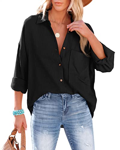NONSAR Bluse Damen Lässiges Hemd mit V-Ausschnitt 100% Baumwolle...
