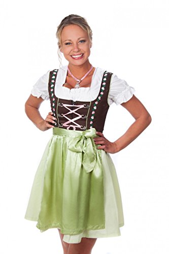 Edelnice Trachtenmode Mini Dirndl 3-teilig grün pink mit...
