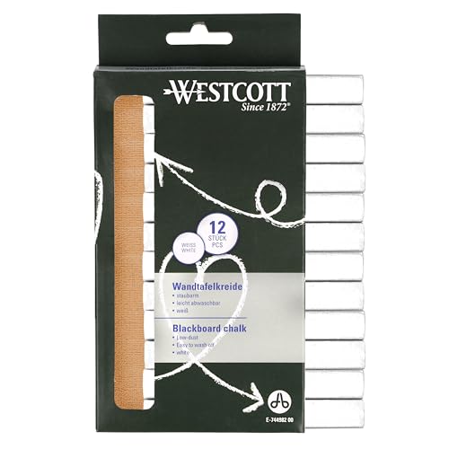 Westcott Kreide 12 Stück Weiss | 12er Pack Tafelkreide mit 1,2cm...