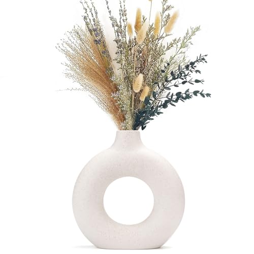 CEMABT Vase Für Pampasgras Blumen,Weiß Keramik Donut Vase, vase...
