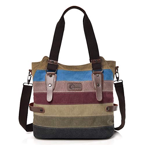 CHEREEKI Damen Handtasche, Canvas Tasche Multi-Color Streifen...
