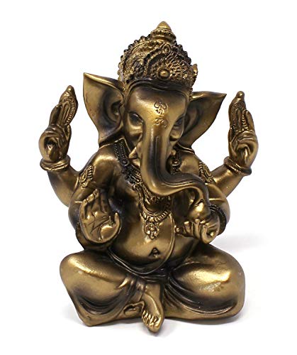 TEMPELWELT Deko Figur Ganesha vierarmig sitzend 11 cm Polystein...