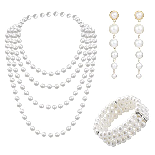 Cosswe Perlen Schmuck Set für Damen, Vintage Imitation Perlen...