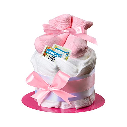 Windeltorte in Rosa mit Babysocken für Mädchen - Pinkelparty...