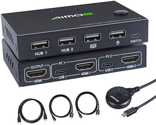 AIMOS KVM Switch, 2 In 1 Out Umschalter Aktie Monitor Maus...