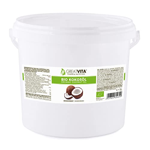 GreatVita Bio Kokosöl, Geschmacksneutral (desodoriert), 5000 ml...