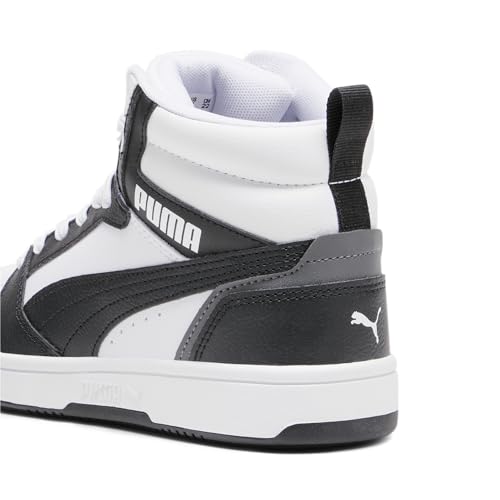 PUMA Rebound V6 MID JR Sneaker, White Black-Shadow Gray, 38.5 EU