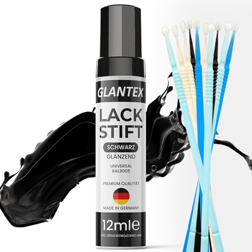 GLANTEX Lackstift Schwarz glänzend – 12ml - schnelltrocknend,...