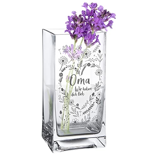Blumenvase für Oma, Vase mit Gravur, Geschenk , Eckige Glasvase...