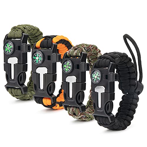 ceuao 4er-Set Survival Armband, 5 in 1 Outdoor Survival Kit für...