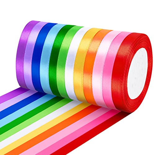 12 Farben Geschenkband, 10mm x 22m Polyester Satinband,...