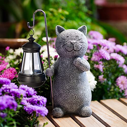 Yeomoo Katze Gartenfiguren für Außen mit Solar Laterne –...