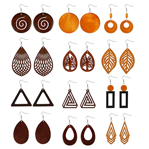 XiYee 12 Paare Holz Ohrringe für Damen Ethnische Afrikanische...