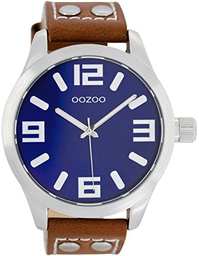 Oozoo Armbanduhr Basic Line mit Lederband 47 MM Dunkelblau/Braun...