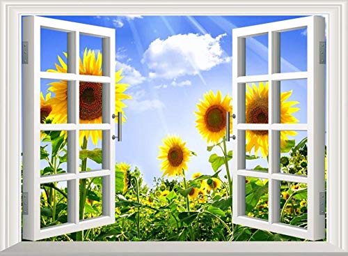 Fototapete 3D Tapete Kinderzimmer Deko Fenster Sonnenblume...