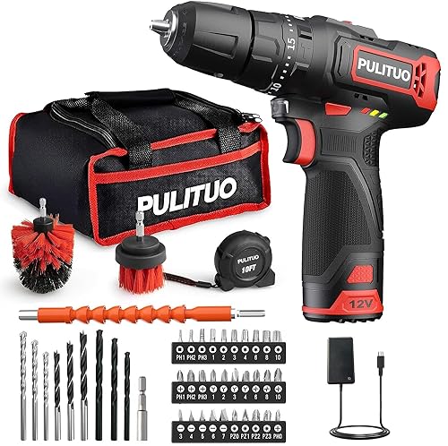 Akku-Schlagbohrmaschine 12 V, PULITUO schlagbohrschrauber set,...