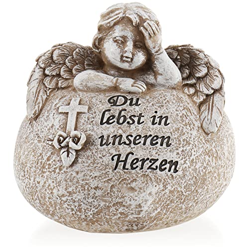 com-four® Grab-Dekoration in Herz-Form mit Engel - Gedenkstein...